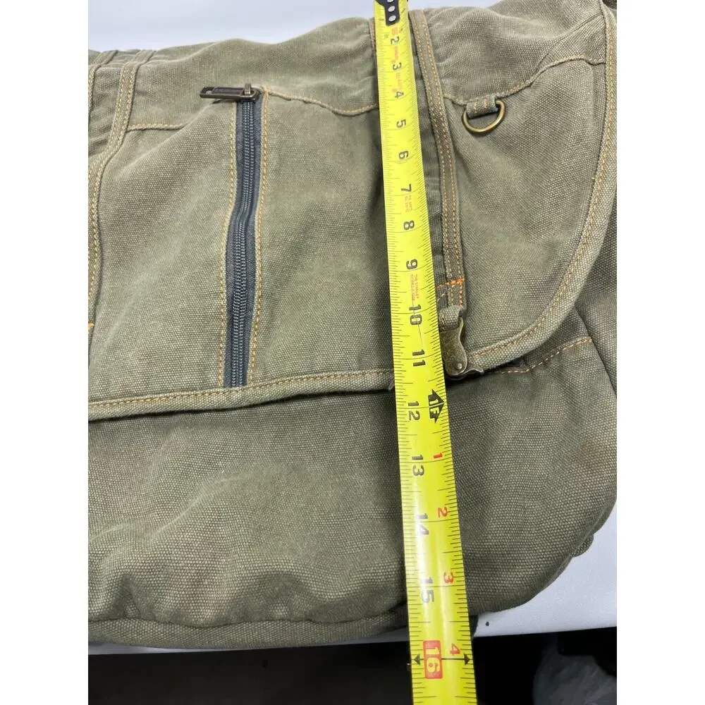 LL BEAN Bag Messenger Laptop Crossbody Paperboy Style Canvas Cotton Green VTG